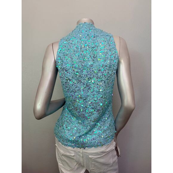 Vintage Cache Blue Sequin Beaded Tank Y2K Party Top #party #y2k #2000’s #beaded - Picture 2 of 5